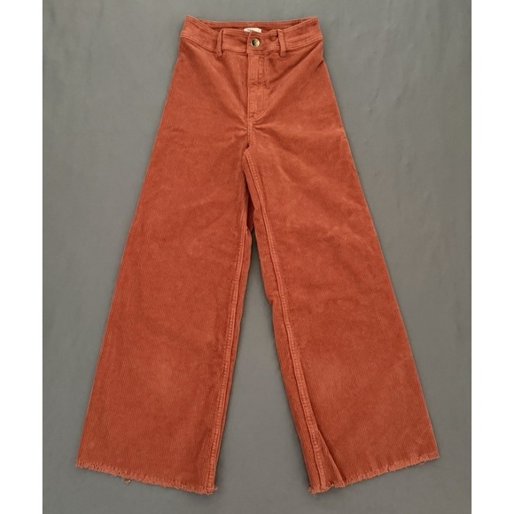 Billabong Pants - Billabong Corduroy Pants Women's 24 Orange High Waisted Wide Leg Boho Raw Hem